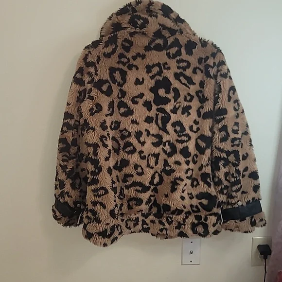 Avex Les Filles leopard print faux fur moto jacket. SMALL - Picture 6 of 15